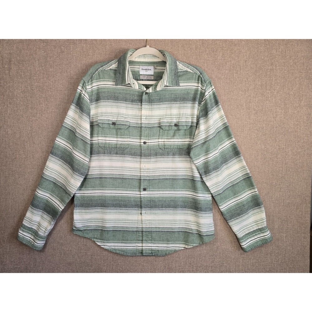 Goodfellow & Co Mens Medium Green White Striped Long Sleeve Flannel Shirt